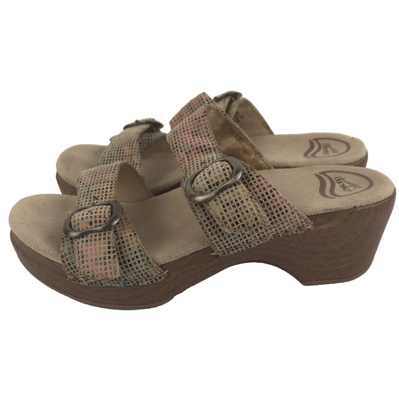 Dansko Sandals Sophie Stained Glass Sand Clogs Slides Leather Block Heel Size 37 - Picture 4 of 16